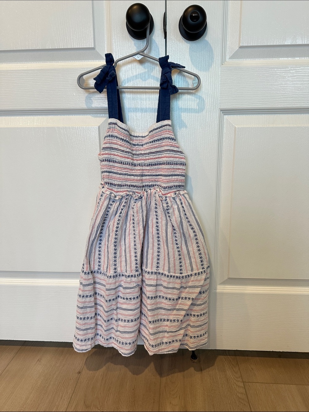 Cat & Jack L10/12( true size 8) Navy & Pink Striped Sundress with Tie Straps